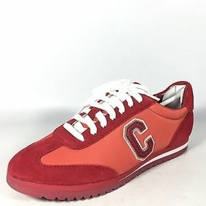 Coach red c varsity nylon and suede sneakers